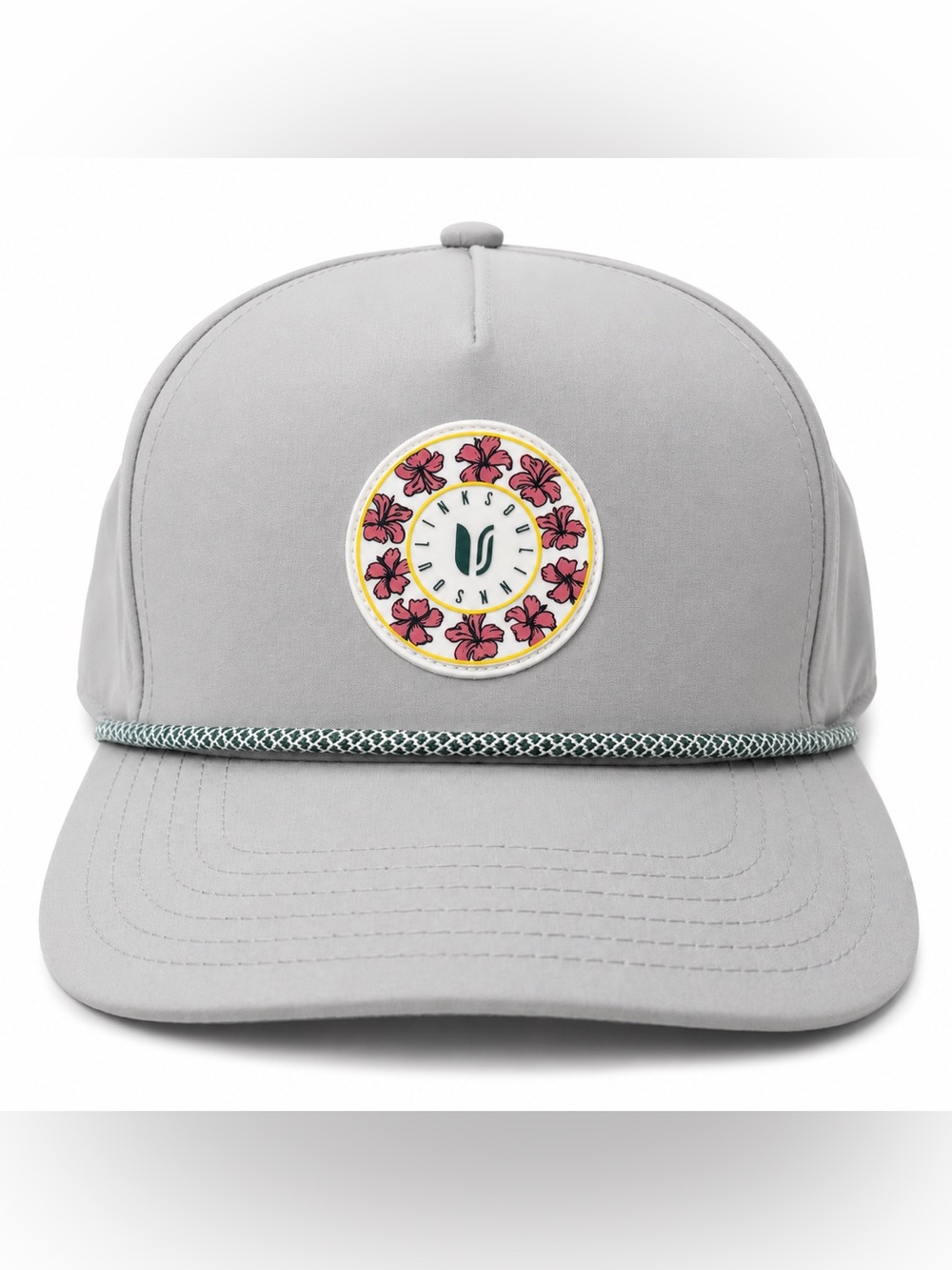 NEW Linksoul Gray 5 Panel Rope Trucker Hat Baseball Hat Pink Patch Snap Back
